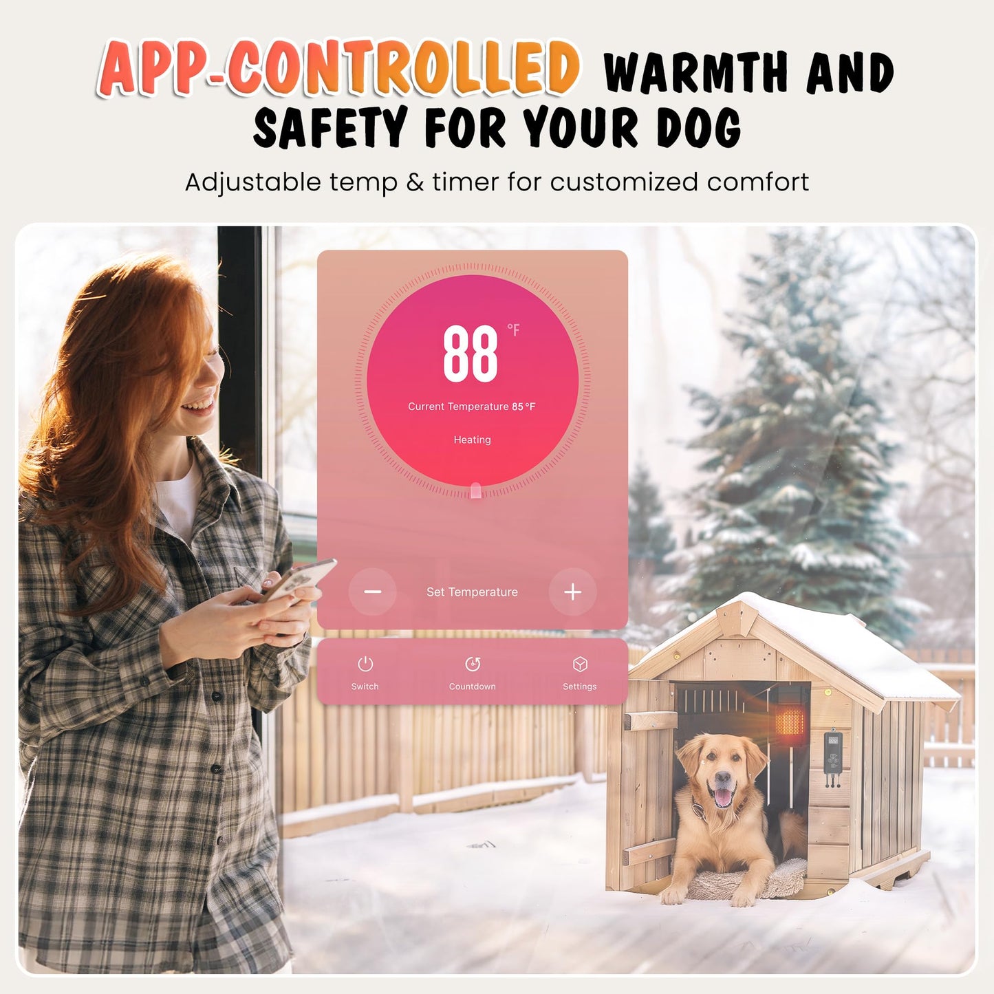 Beasty Lux petnf Dog House Heater with Thermostat, 500W Dog Heater APP WIFI Control, Dog House Heaters for Outside Dog House Outdoor with 6.5FT External Temperature Probe, Pet House Heater with Adjustable Temp & Timer