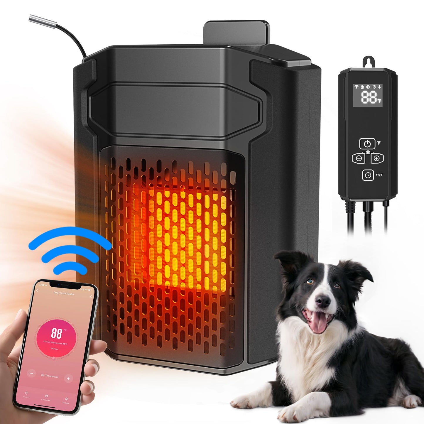 Beasty Lux petnf Dog House Heater with Thermostat, 500W Dog Heater APP WIFI Control, Dog House Heaters for Outside Dog House Outdoor with 6.5FT External Temperature Probe, Pet House Heater with Adjustable Temp & Timer