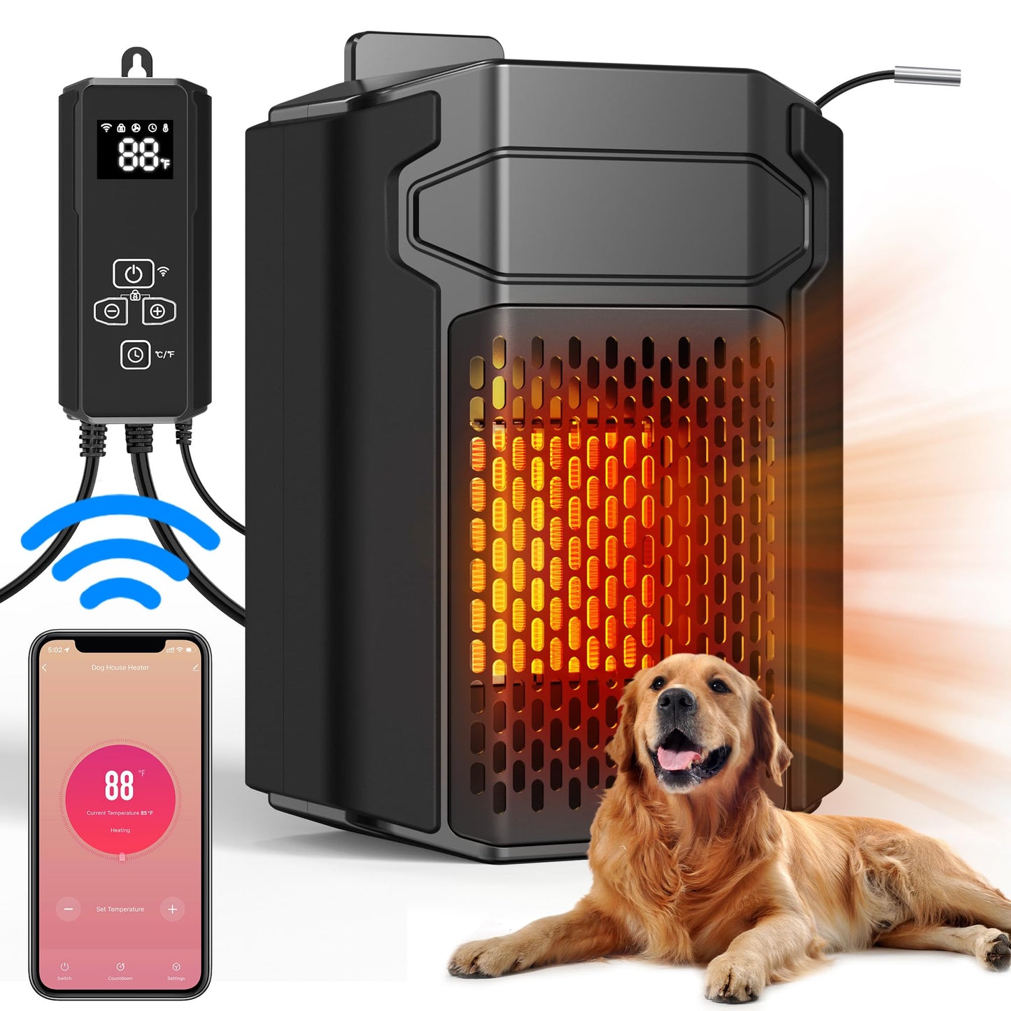 Beasty Lux petnf Dog House Heater with Thermostat, 500W Dog Heater APP WIFI Control, Dog House Heaters for Outside Dog House Outdoor with 6.5FT External Temperature Probe, Pet House Heater with Adjustable Temp & Timer