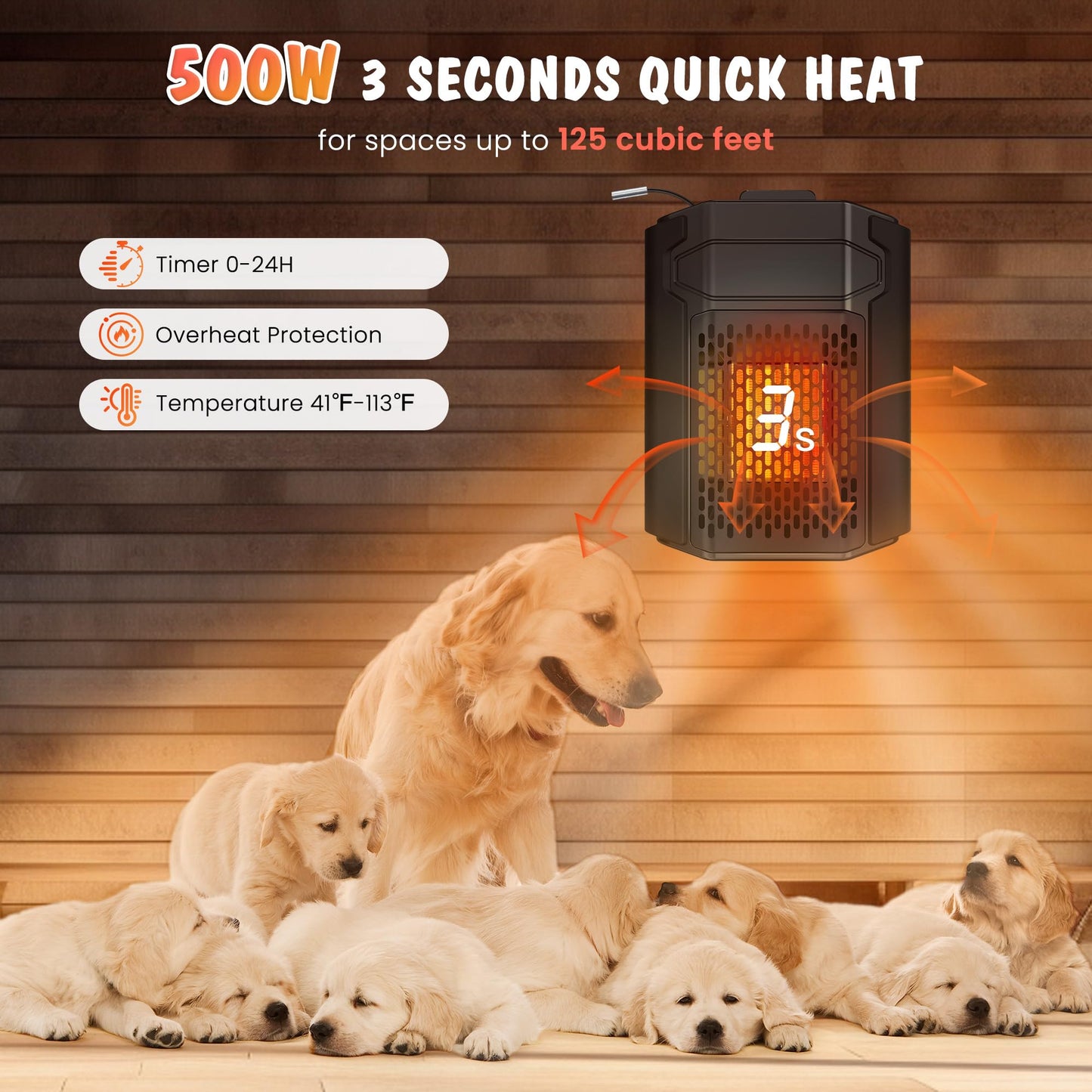 Beasty Lux petnf Dog House Heater with Thermostat, 500W Dog Heater APP WIFI Control, Dog House Heaters for Outside Dog House Outdoor with 6.5FT External Temperature Probe, Pet House Heater with Adjustable Temp & Timer