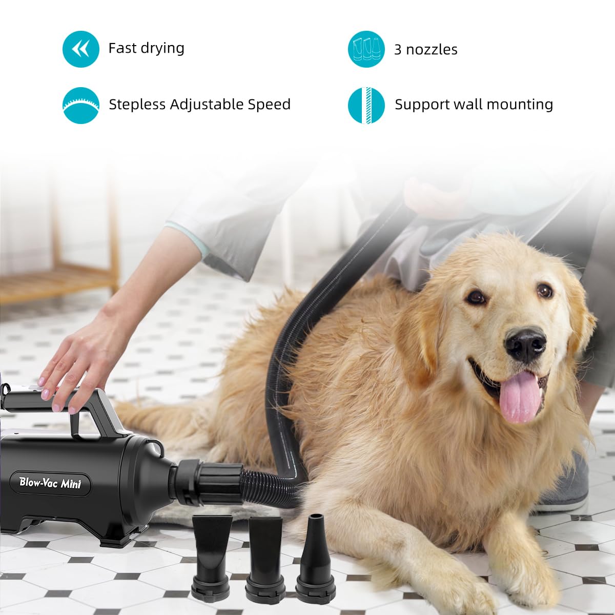 Beasty Lux shernbao Dog Dryer High Velocity Professional Dog/Pet Grooming Negative ions Force Dryer/Blower (SMD-06P) (Black)